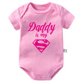 Gold Daddy Is My Hero Funny Print Short Sleeve Bodysuit Baby dark Pink by Baby Minaj Cruz