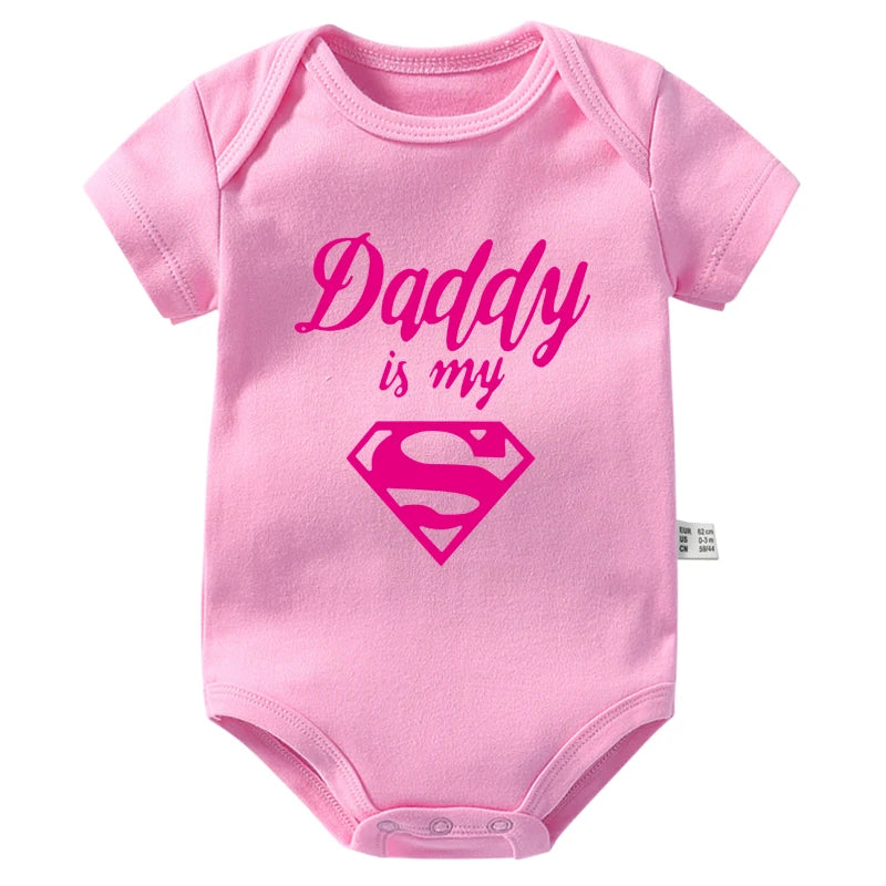 Gold Daddy Is My Hero Funny Print Short Sleeve Bodysuit Baby dark Pink by Baby Minaj Cruz
