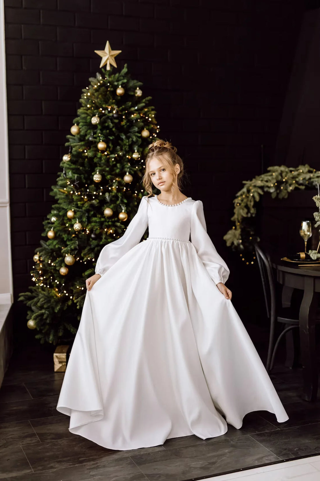 Elegant White Satin Flower Girl Dresses for Weddings White by Baby Minaj Cruz