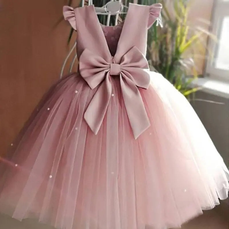 Prom Bowknot Tulle Flower Girl Knee Length Dresses by Baby Minaj Cruz