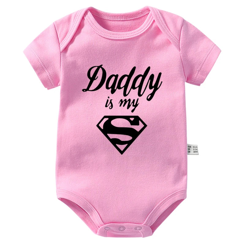 Gold Daddy Is My Hero Funny Print Short Sleeve Bodysuit Baby light Pink by Baby Minaj Cruz