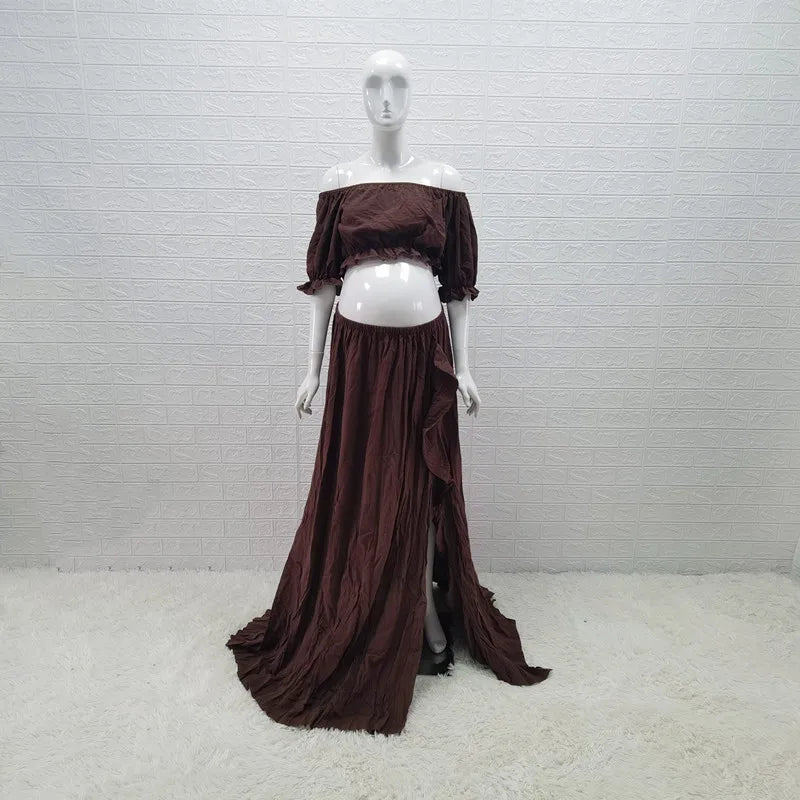 White Cotton Boho Maternity Maxi Dress brown by Baby Minaj Cruz