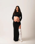 Slim-fit Skirt With Side Gown Black Maternity Dress Maxi by Baby Minaj Cruz