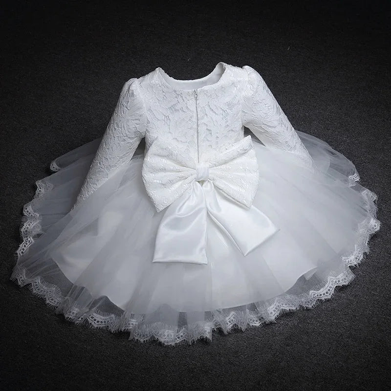 White Long Sleeve Infant Flower Girl Dress white by Baby Minaj Cruz