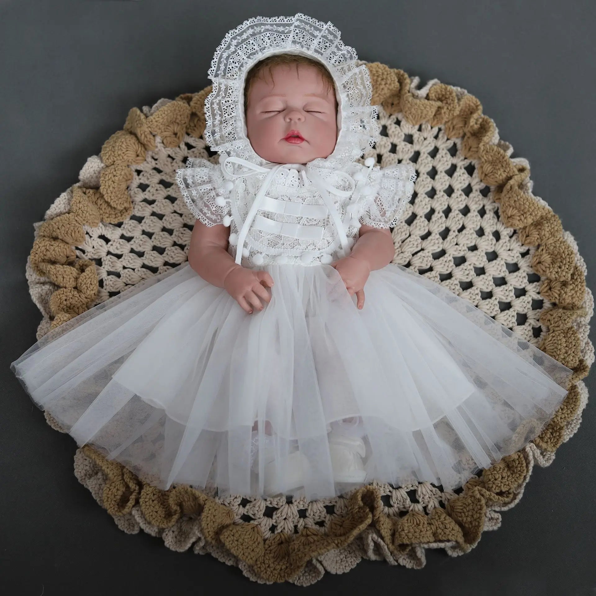 Ivory Toddler Baptism Dress 0-24M For Baby Girl White Short Sleeves by Baby Minaj Cruz