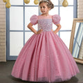 Bubble Sleeve Sequins Flower Girl Dress dark pink by Baby Minaj Cruz