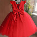 Prom Bowknot Tulle Flower Girl Knee Length Dresses red by Baby Minaj Cruz