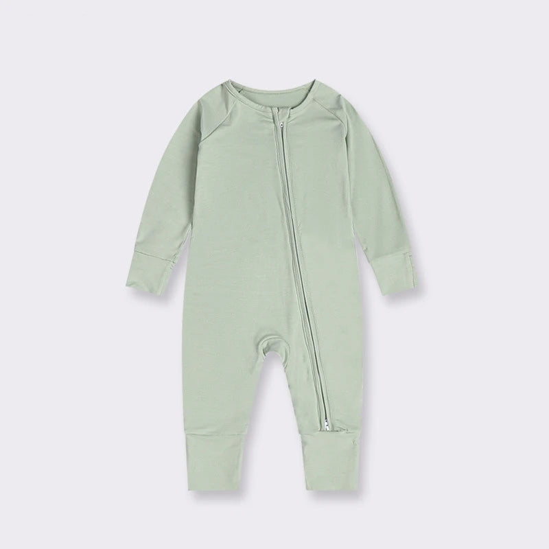 Infant Unisex Long Sleeve Zipper Bamboo Baby Rompers Green by Baby Minaj Cruz