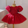 Sequined 1st Birthday Dress For Baby Girl With Tulle red by Baby Minaj Cruz