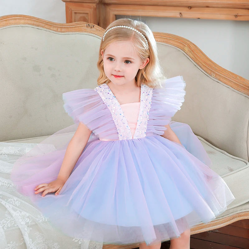 Summer Sequin Fluffy Flower Girl Dress PURPLE by Baby Minaj Cruz