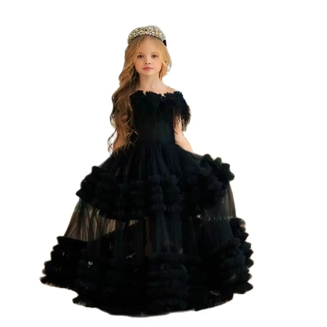 Short Sleeves Black Flower Girl Dresses For Toddlers black by Baby Minaj Cruz