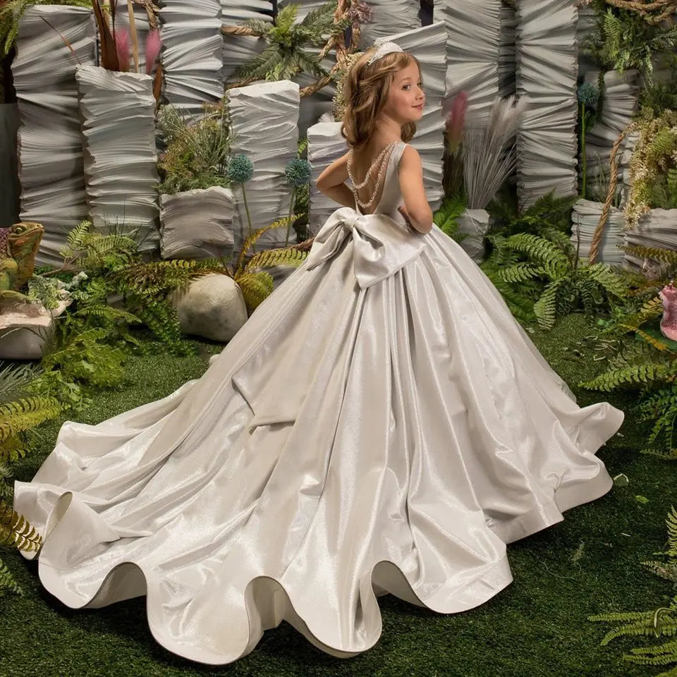 Luxury Sleeveless Silver Flower Girl Dresses by Baby Minaj Cruz