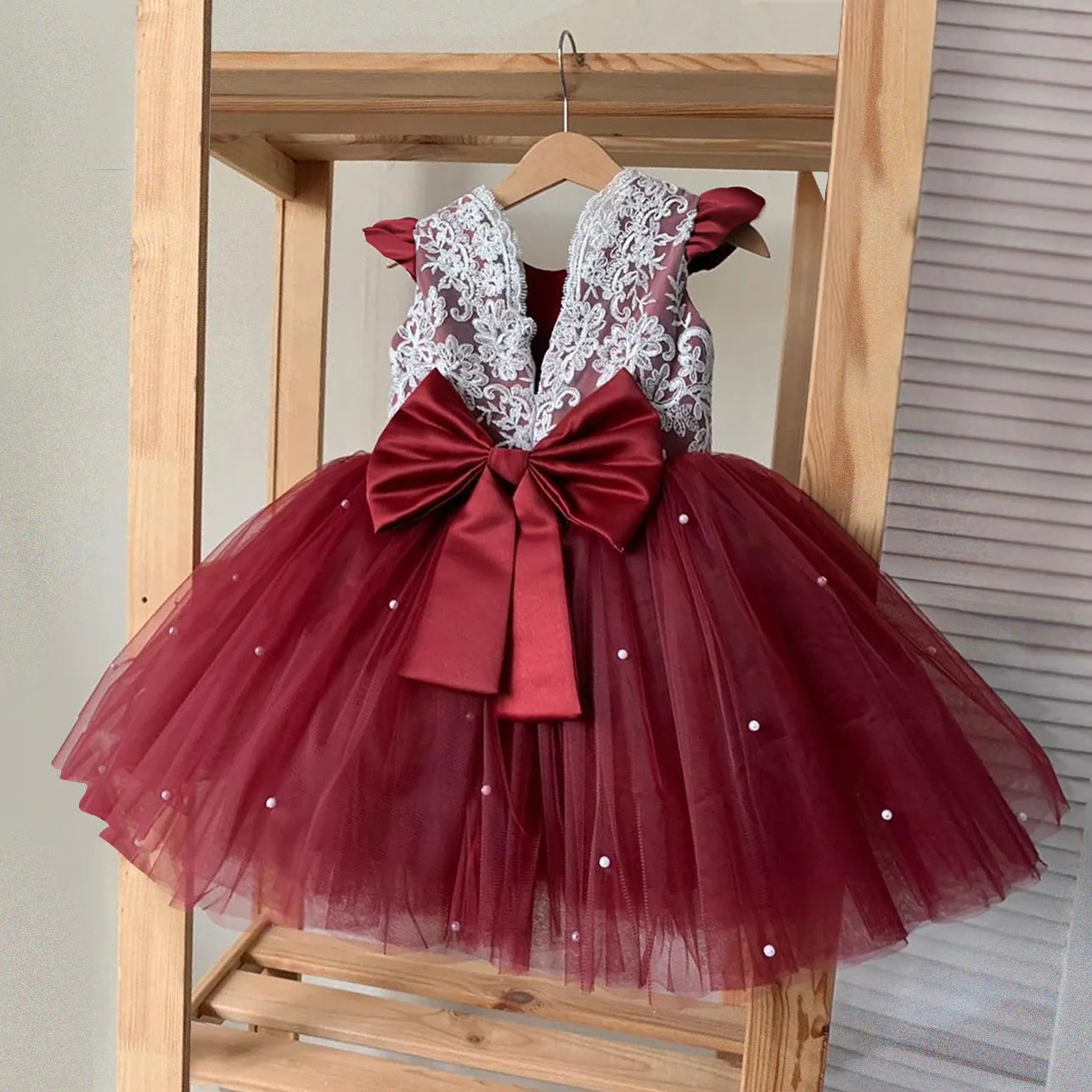Toddler Elegant 1st birthday dress for baby girl With Tulle Skirt red by Baby Minaj Cruz