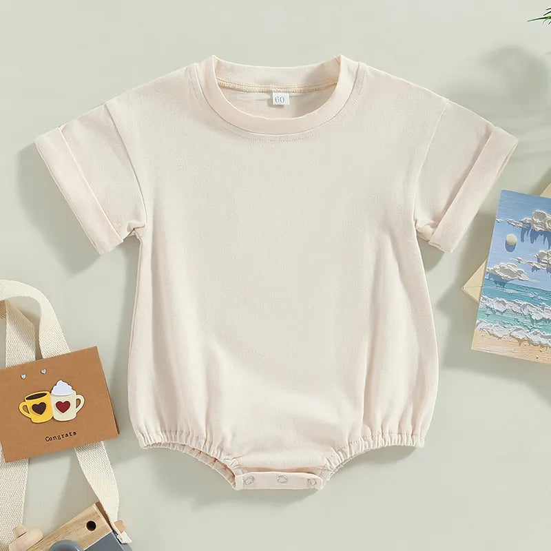 Unisex Infant Bubble Romper Short Sleeve Oversized T-Shirt Beige by Baby Minaj Cruz