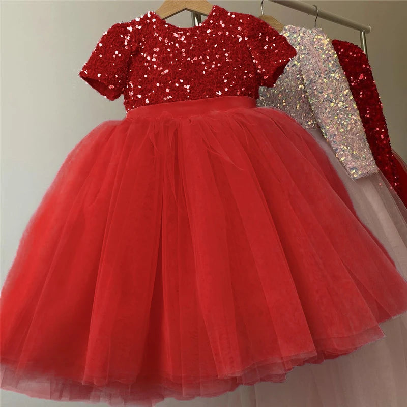 Sequined Fluffy Flower Girls Bridesmaid Dresses red by Baby Minaj Cruz