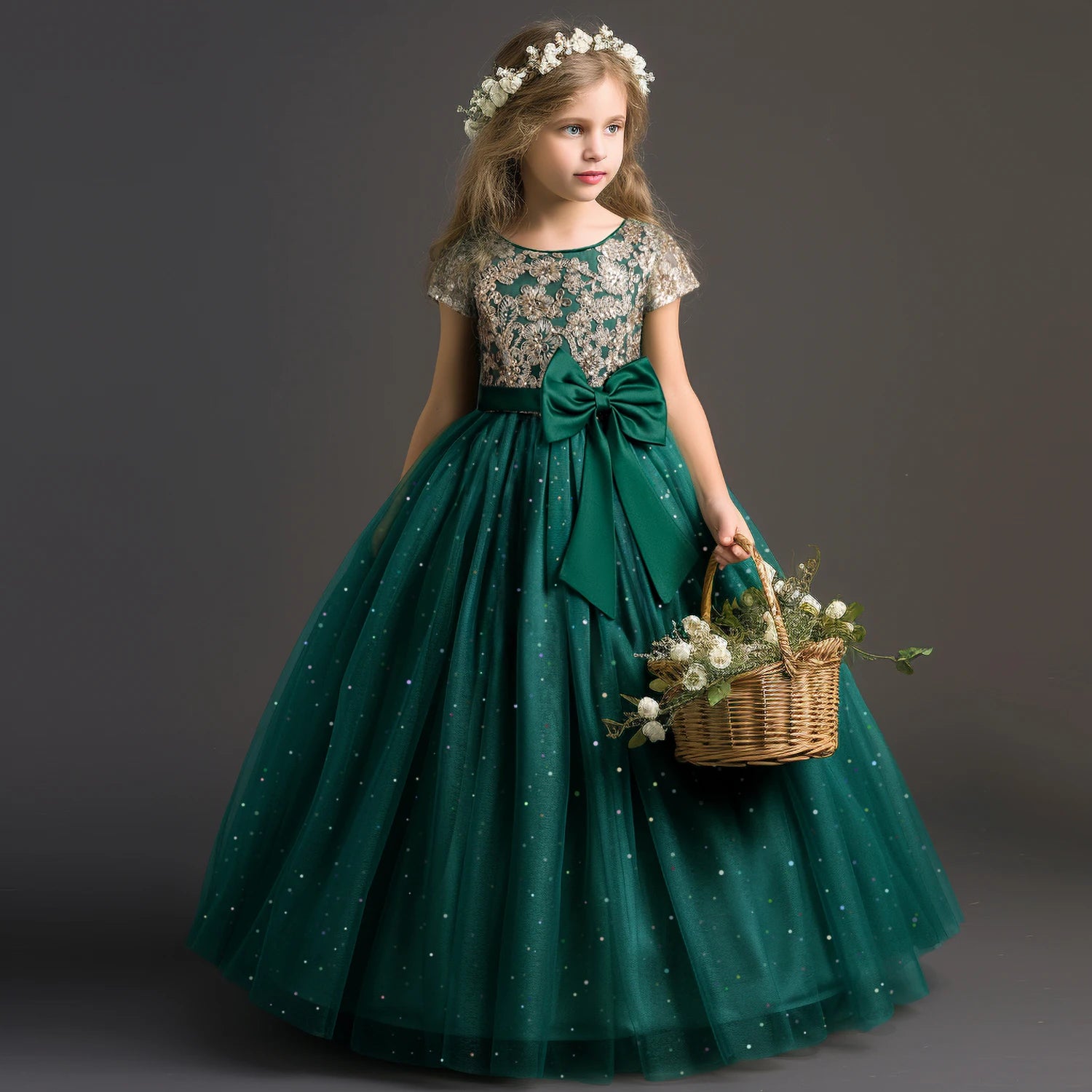 Elegant Champagne Lace Princess Flower Girl Dresses GREEN by Baby Minaj Cruz