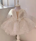 Puffy Organza Flower girls sequin dress 3M- 8Years White by Baby Minaj Cruz