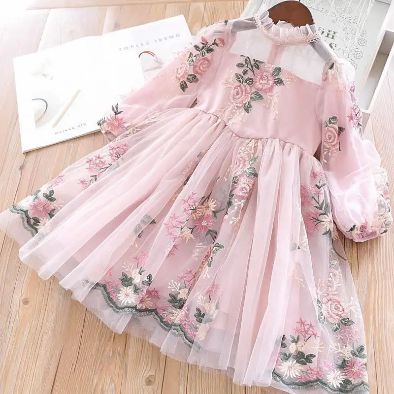Summer Elegant Flower Girl Long Sleeve O-neck Dresses pink by Baby Minaj Cruz