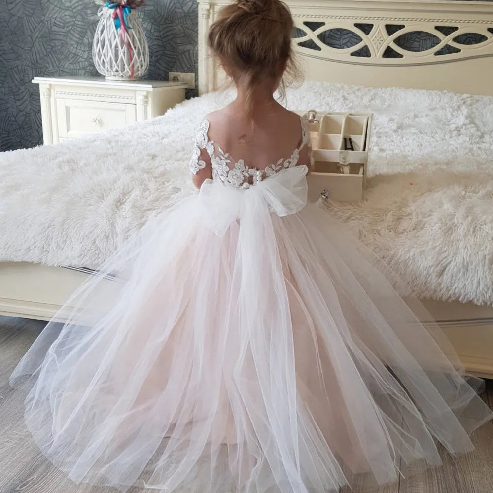 Maxi Formal Prom Sleeveless White Tulle Flower Girl Dress by Baby Minaj Cruz