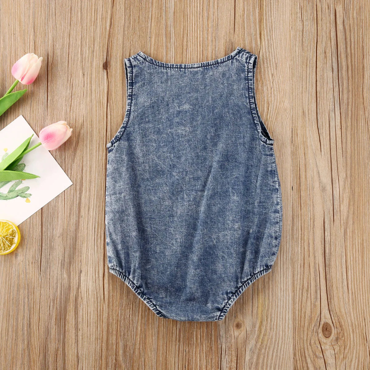 Unisex Sleeveless Button Pocket Cute Denim Rompers by Baby Minaj Cruz