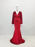 Velvet Boho Maternity Long Dress For Photo Shoot Red by Baby Minaj Cruz