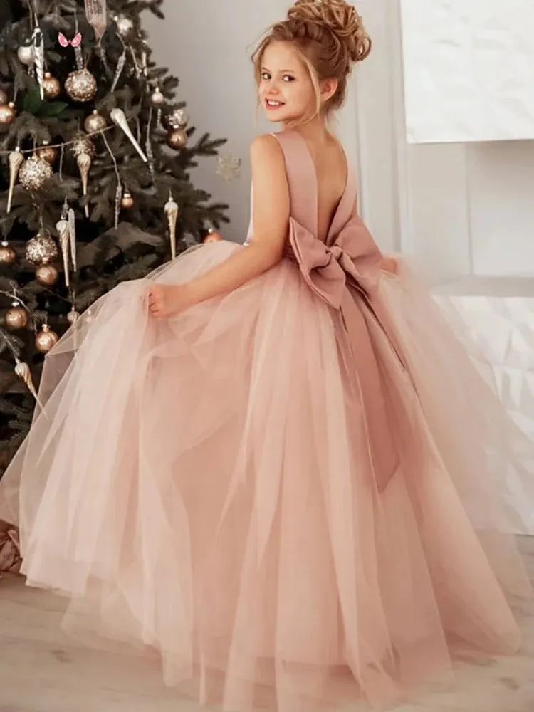 Satin Flower Girl Dresses with Bow-Knot Dark Pink by Baby Minaj Cruz