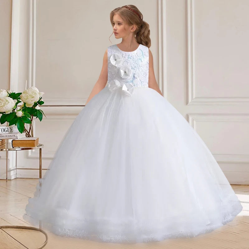 Princess Ankle-Length Flower Girl Dress Lace Tulle Sleeveless white by Baby Minaj Cruz