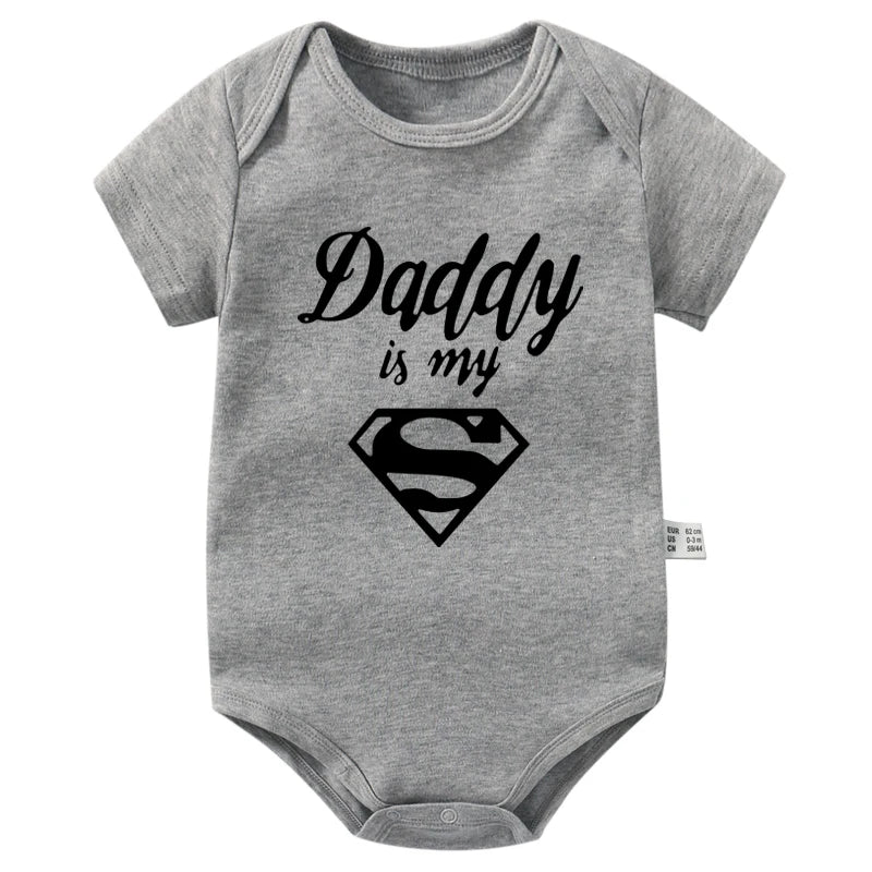 Gold Daddy Is My Hero Funny Print Short Sleeve Bodysuit Baby Gray by Baby Minaj Cruz