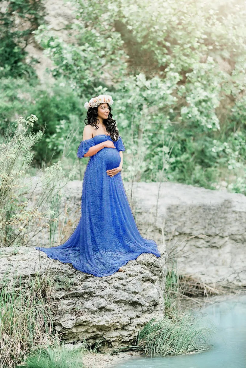 Long Maternity Dresses For Photography blue by Baby Minaj Cruz