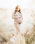 Women V-neck Lace Maternity Maxi Dresses WHITE by Baby Minaj Cruz