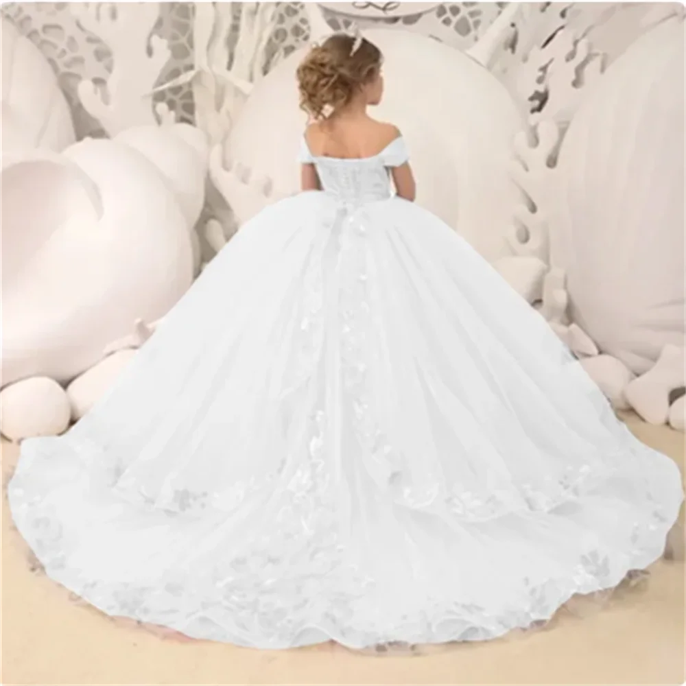 Elegance Off The Shoulder Fluffy Flower Girl Dresses white united state by Baby Minaj Cruz