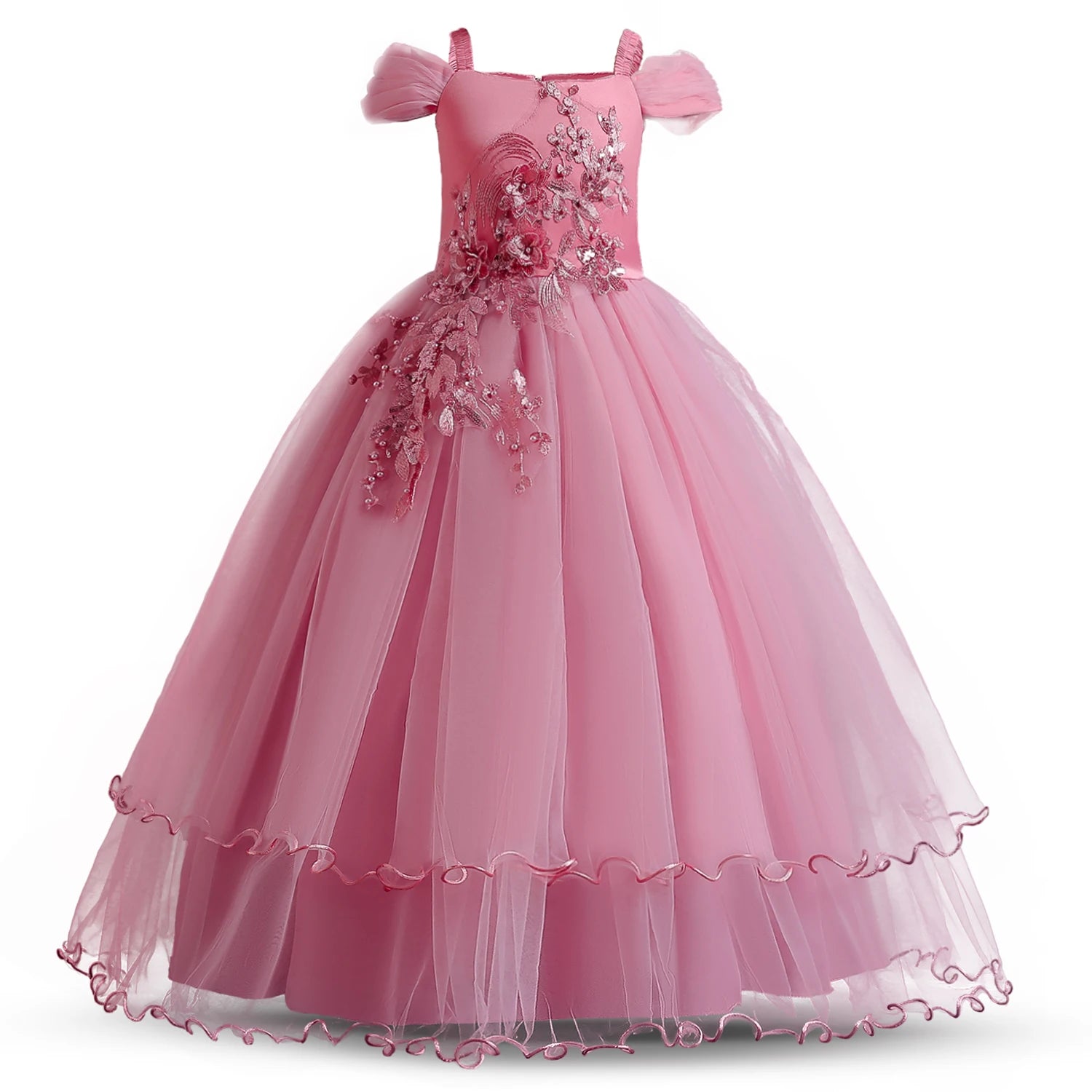 Applique Teen Flower Girl Dress Short Sleeves pink by Baby Minaj Cruz