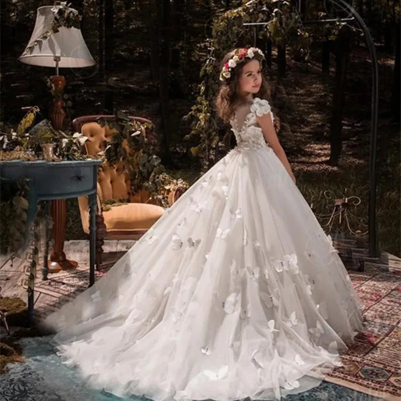 Ivory Butterfly Flower Girl Dresses With Tulle by Baby Minaj Cruz