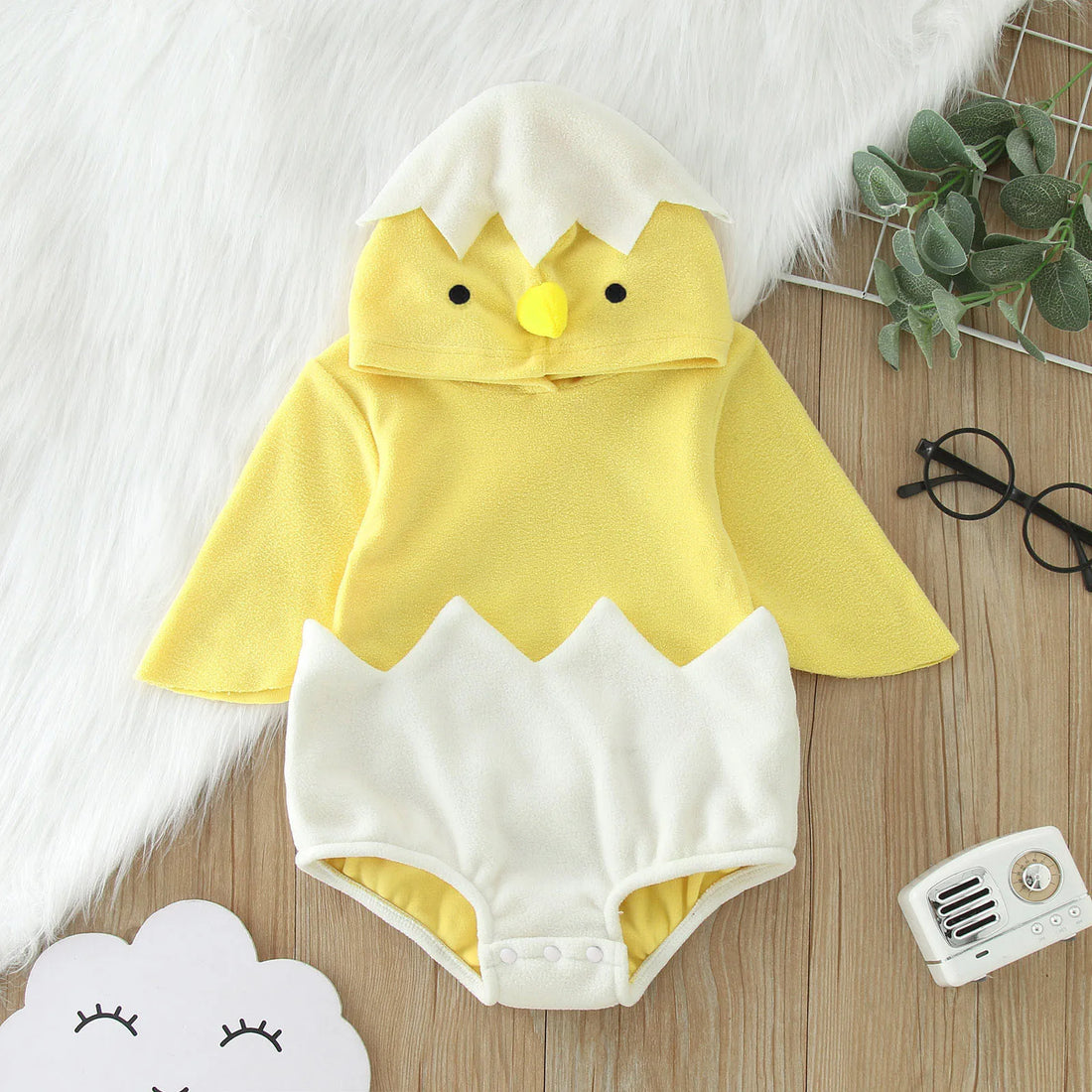 Baby Sweatshirt Romper Short Sleeve Snap Up Plush Yellow United States by Baby Minaj Cruz