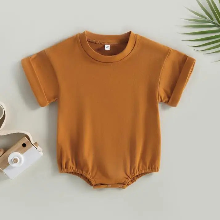 Unisex Infant Bubble Romper Short Sleeve Oversized T-Shirt Khaki by Baby Minaj Cruz