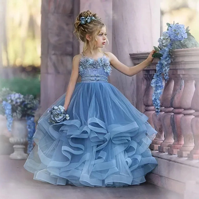 Dusty Blue Flower Girl Dresses For Wedding by Baby Minaj Cruz