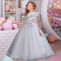 Tulle Flower Girl Dress with floral embroidery white by Baby Minaj Cruz