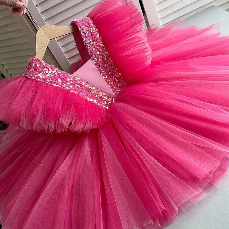 Sequined Fluffy Flower Girls Bridesmaid Dresses dark pink by Baby Minaj Cruz