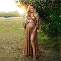 Sequin Transparent Boho Maternity Dresses For Photoshoot champagne by Baby Minaj Cruz