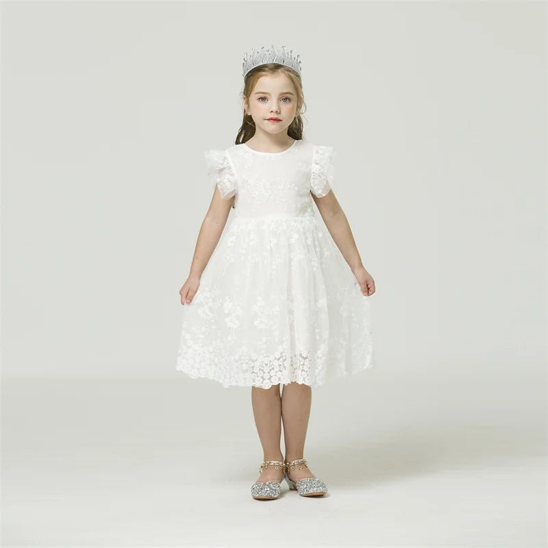 White Lace Short Sleeves Flower Girls Dresses ivory by Baby Minaj Cruz