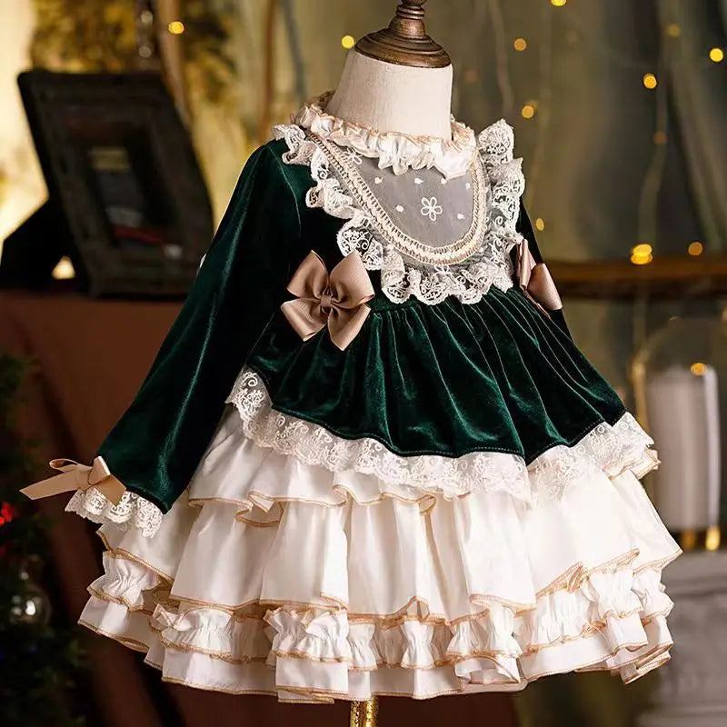 Baby Girl Velvet Christmas Dress Vintage Elegant Bow Tutu For Toddlers by Baby Minaj Cruz