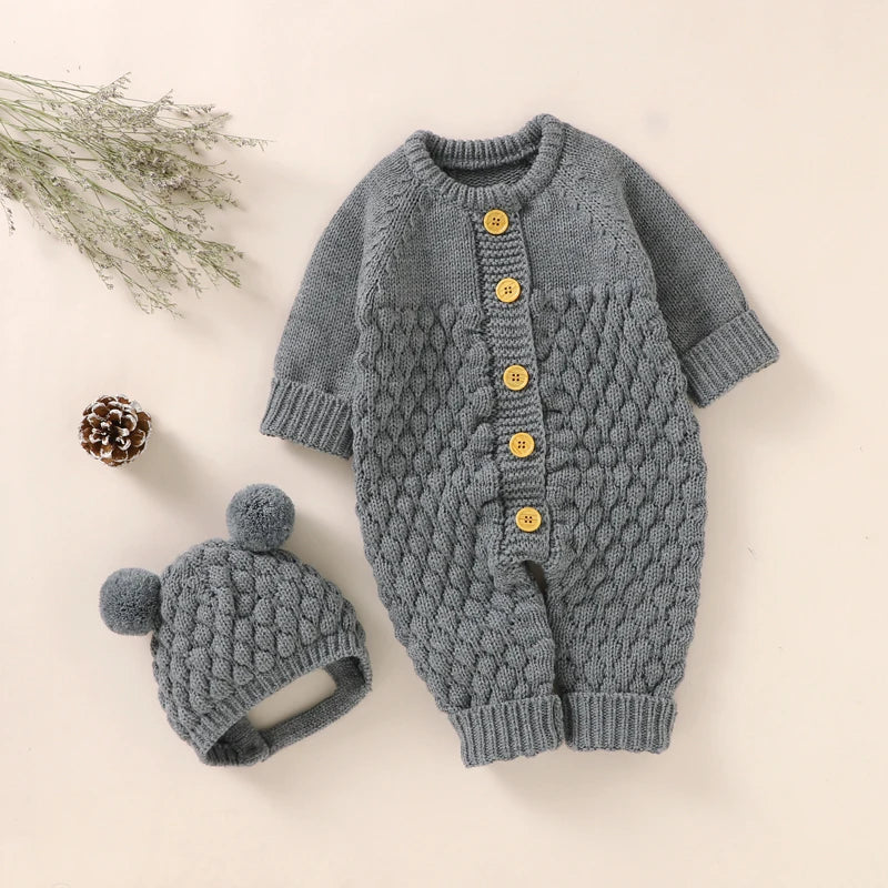 Newborn Knit Baby Romper Boot Mitten Solid Long Sleeve 4PC grey by Baby Minaj Cruz