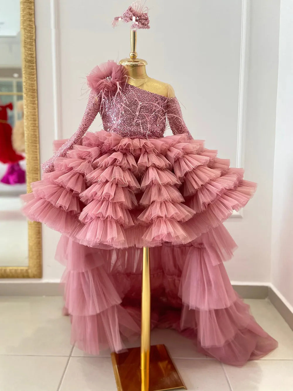 Pink Flower Girl Dresses For Weddings Party Formal Prom Gowns with Long Train Pink US by Baby Minaj Cruz
