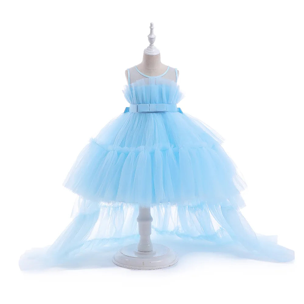 Puff Flower Girls Dress Knee Length Tulle Skirt 1year-8years light blue by Baby Minaj Cruz