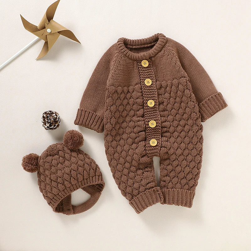 Newborn Knit Baby Romper Boot Mitten Solid Long Sleeve 4PC dark brown by Baby Minaj Cruz