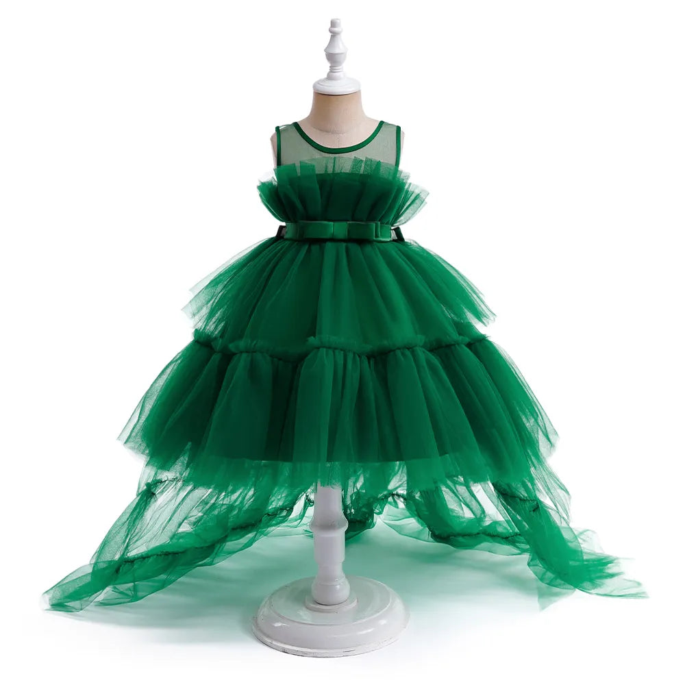 Puff Flower Girls Dress Knee Length Tulle Skirt 1year-8years dark green by Baby Minaj Cruz