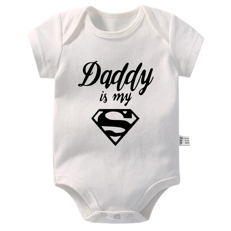 Gold Daddy Is My Hero Funny Print Short Sleeve Bodysuit Baby Black by Baby Minaj Cruz