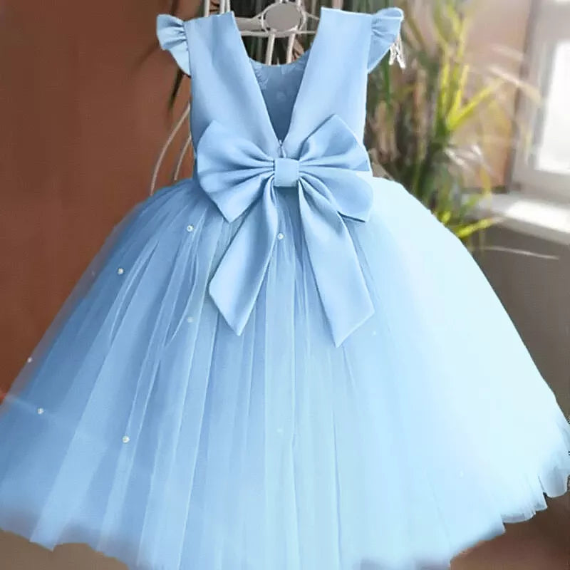 Prom Bowknot Tulle Flower Girl Knee Length Dresses blue by Baby Minaj Cruz