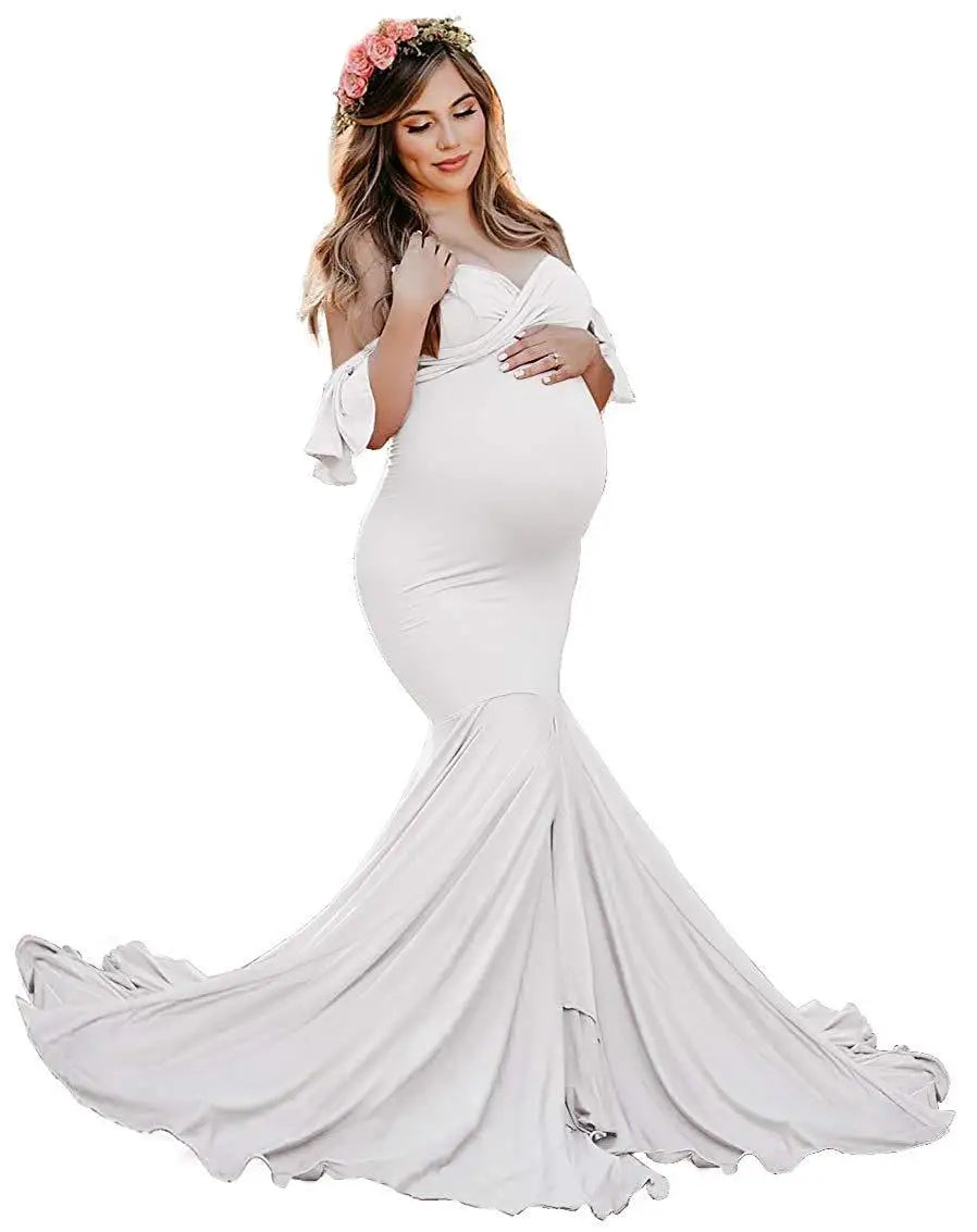 Maternity Maxi Dress With Sleeves white by Baby Minaj Cruz