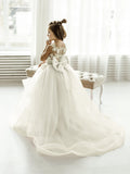 Cute Ball Gown White Flower Girl Dresses With Long Sleeves by Baby Minaj Cruz